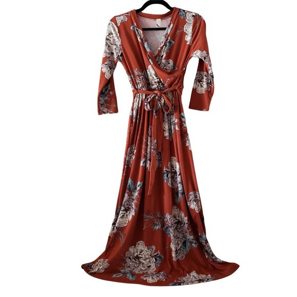 Flamingo Urban Dresses & Skirts - Flamingo Floral Maxi Dress, Maternity/Post Pregnancy/Other, Modest, Dk Orange, M